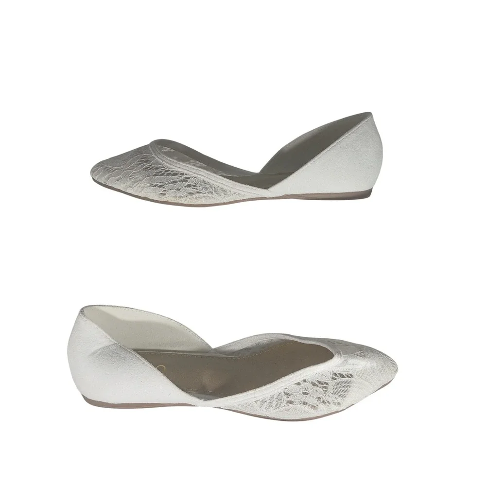 Ollio Womens White Lace D'Orsay Pointed Toe Ballet Flats Size 6 Z593